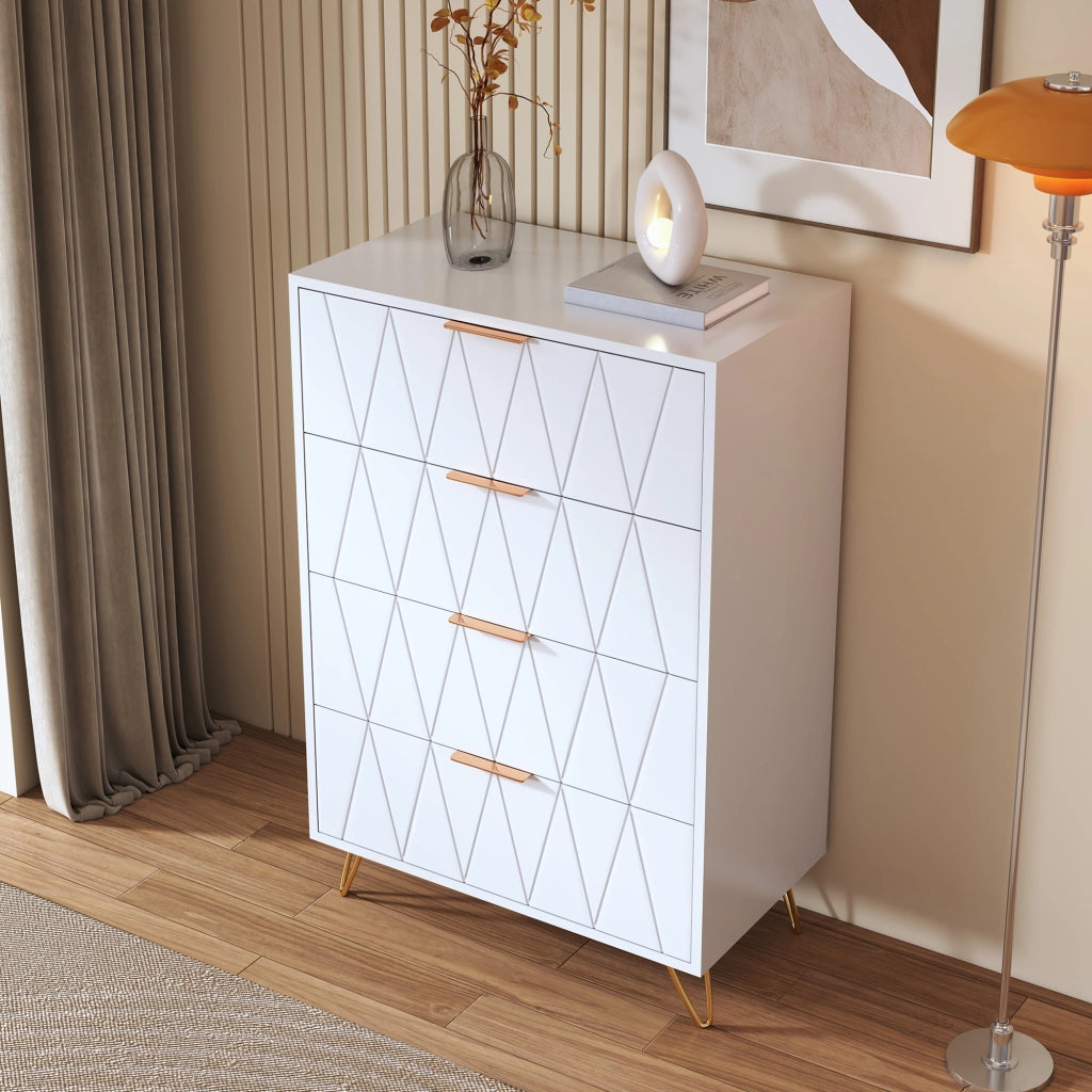 Cassettiera 60x34x90 cm 4 cassetti mobiletto salvaspazio mobile contenitore MDF e metallo - bianco