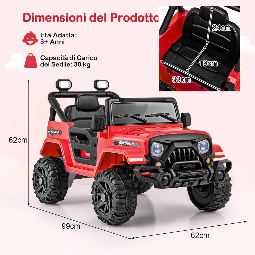 12V Macchina Elettrica per Bambini, Auto Elettrica per Bambini 3 Anni+ con Telecomando Luci Musica Clacson, 3 Velocità e Doppio Motore,Carico 30kg (Rosso)