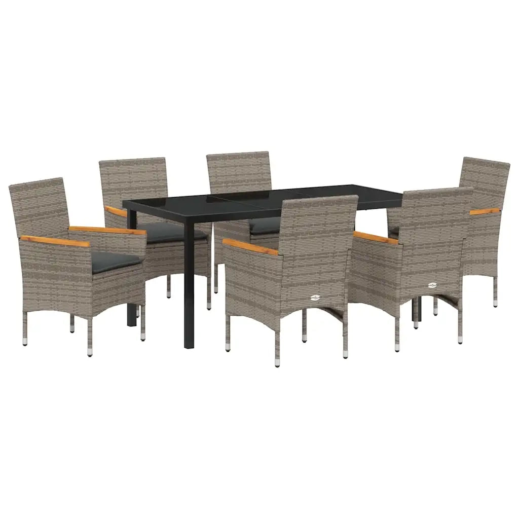 Set da Pranzo per Giardino con cuscino 7 pcs Grigio polyrattan