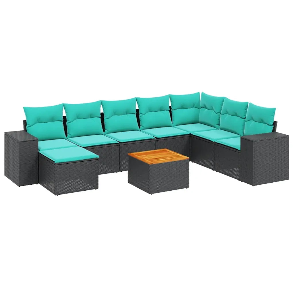 Set Divani da Giardino 9 pz con Cuscini Nero in Polyrattan 3225581