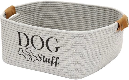 Cassetto quadrato per giocattoli per cani, realizzato in corda di cotone intrecciata, contenitore per giocattoli e accessori per animali domestici, abbigliamento per cani - Grigio