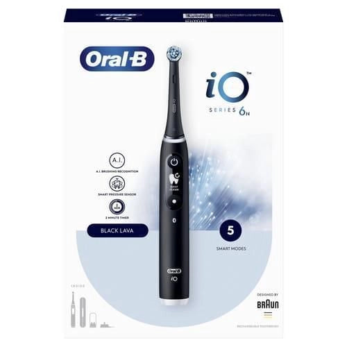 Oral-B iO - 6 - Spazzolino Elettrico Ricaricabile Nero Lava con Custodia da Viaggio