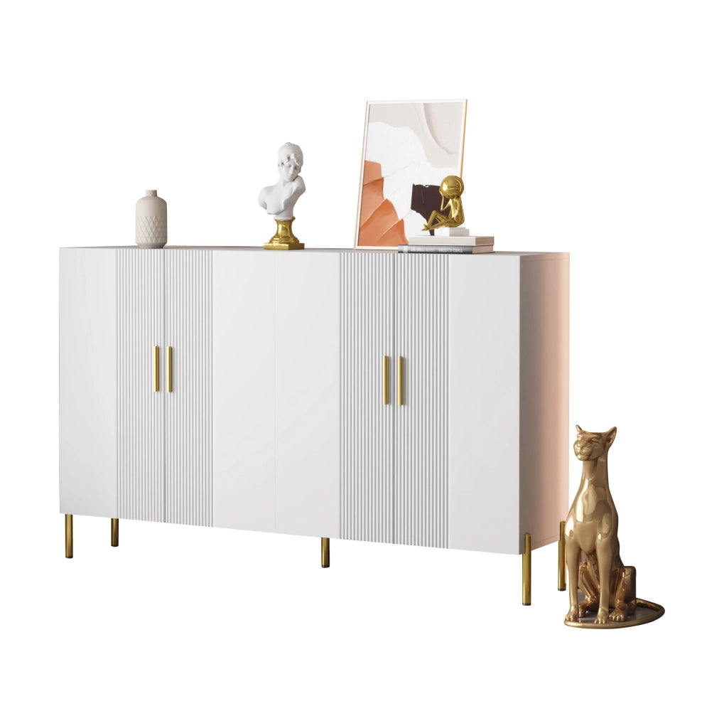 Armadio multiuso bianco opaco con dettagli oro, 4 ante, 160x35x100 cm