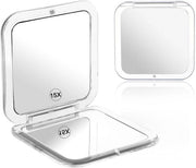 Specchio da trucco pieghevole - Compatta e trasportabile - Grigio - Ingrandimento 1x/15x - Ideale per viaggi - Piccolo specchietto da tasca