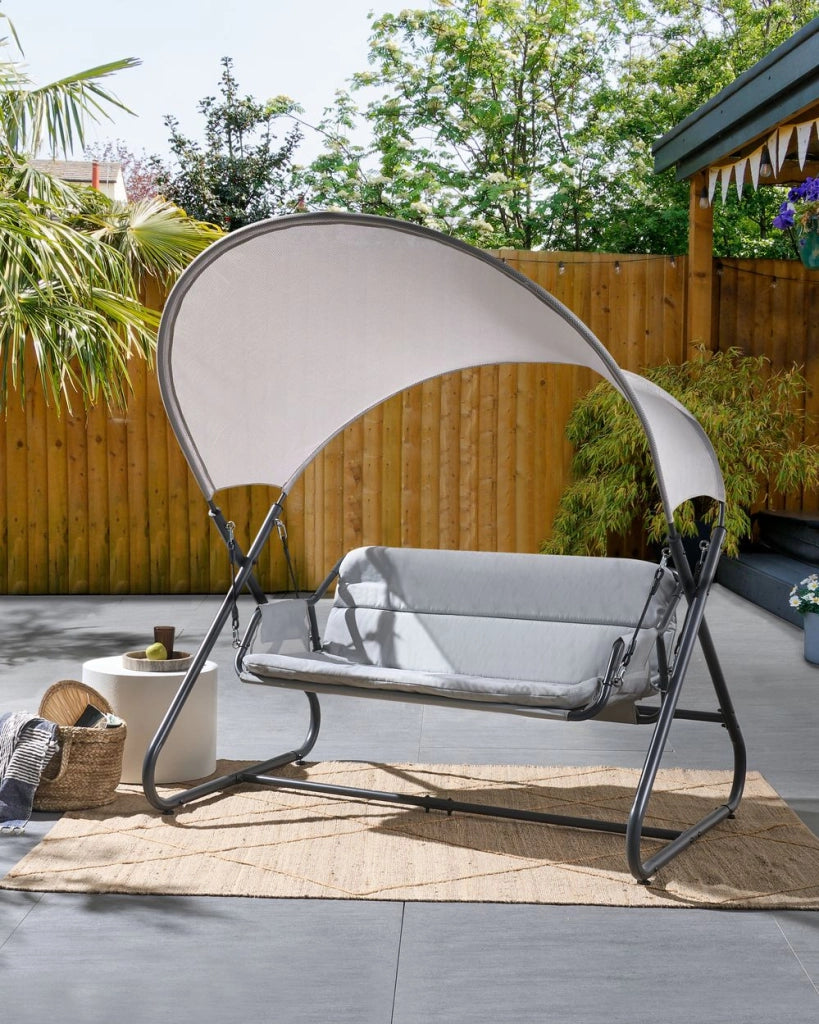 Dondolo da giardino grigio chiaro con struttura in acciaio a 3 posti per esterni idrorepellente