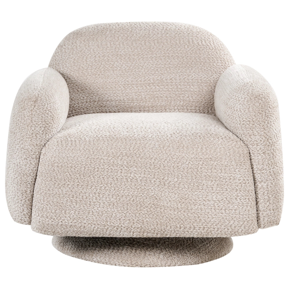 Poltrona Beige Tappezzata in tessuto Base girevole con braccioli Ampio soggiorno in stile moderno