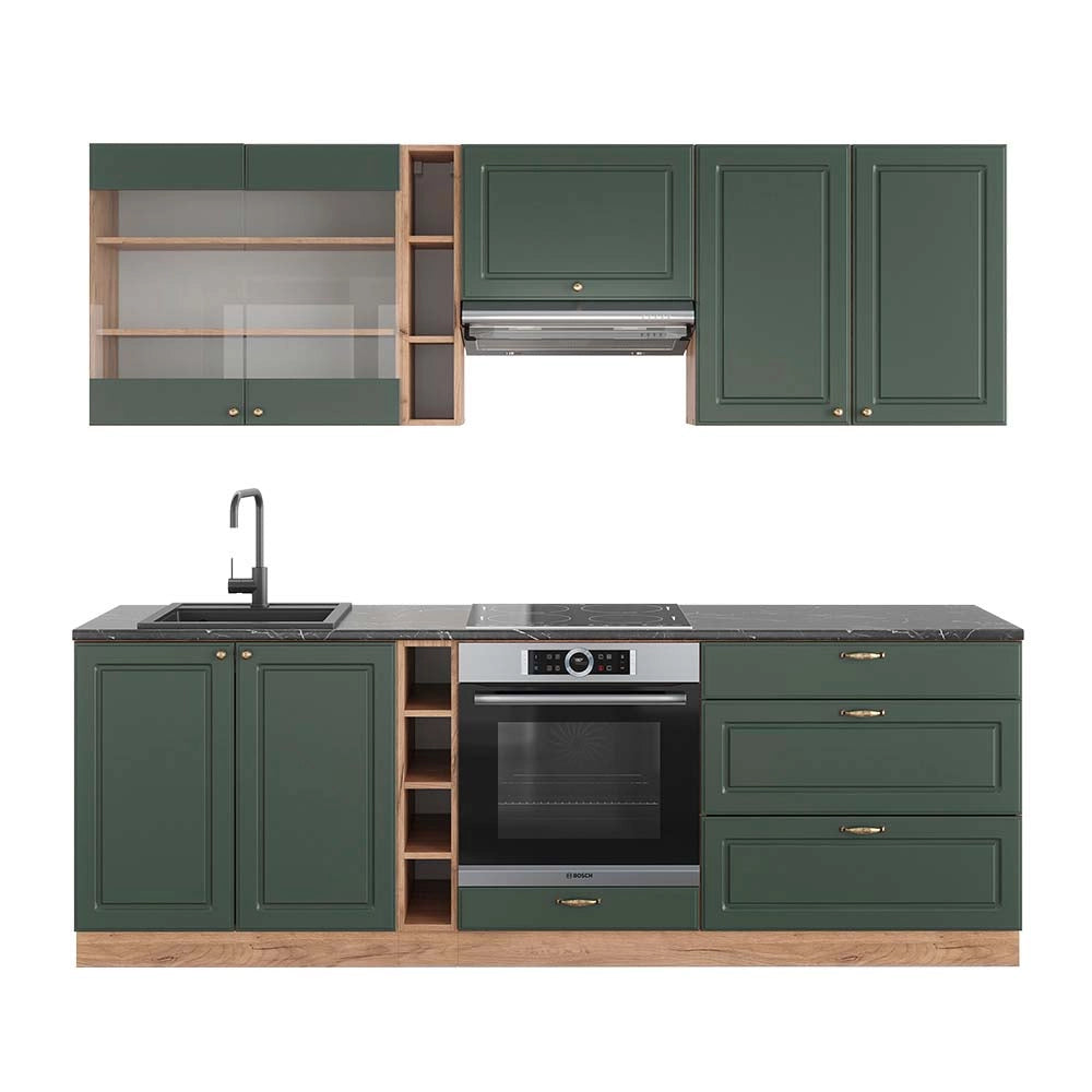 Cucina componibile Fame-Line Verde-oro rustico/Rovere dorato 235 cm, PL Antracite Vicco