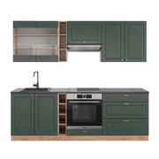 Cucina componibile Fame-Line Verde-oro rustico/Rovere dorato 235 cm, PL Antracite Vicco