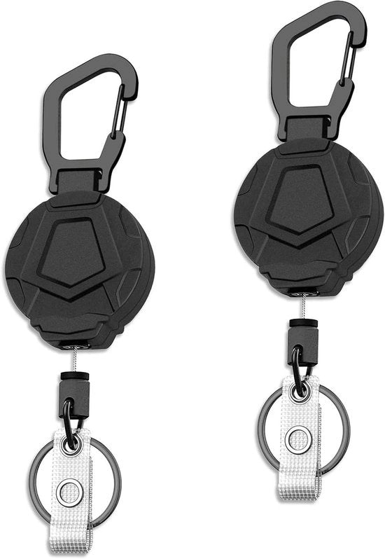 Sleutelhanger retrattile - Set da 2 pezzi per arrampicata - 60 cm corda in acciaio - Sleutelhanger da pesi per badge ID - Nero