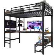 Letto a soppalco 90x200 cm con scrivania e LED; metallo; nero (Senza materasso)
