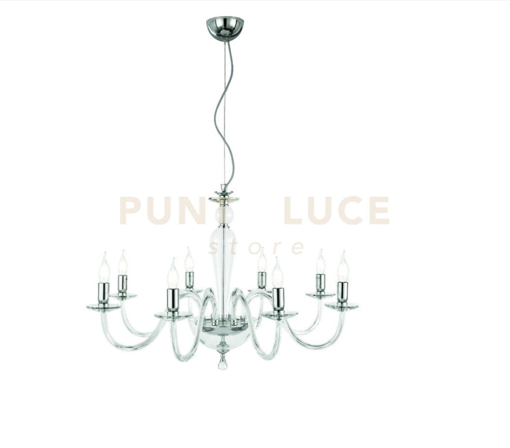 LAMPADARIO PAGANINI 8 LUCI CRISTALLO CROMO ATTACCO E14 D.84CM