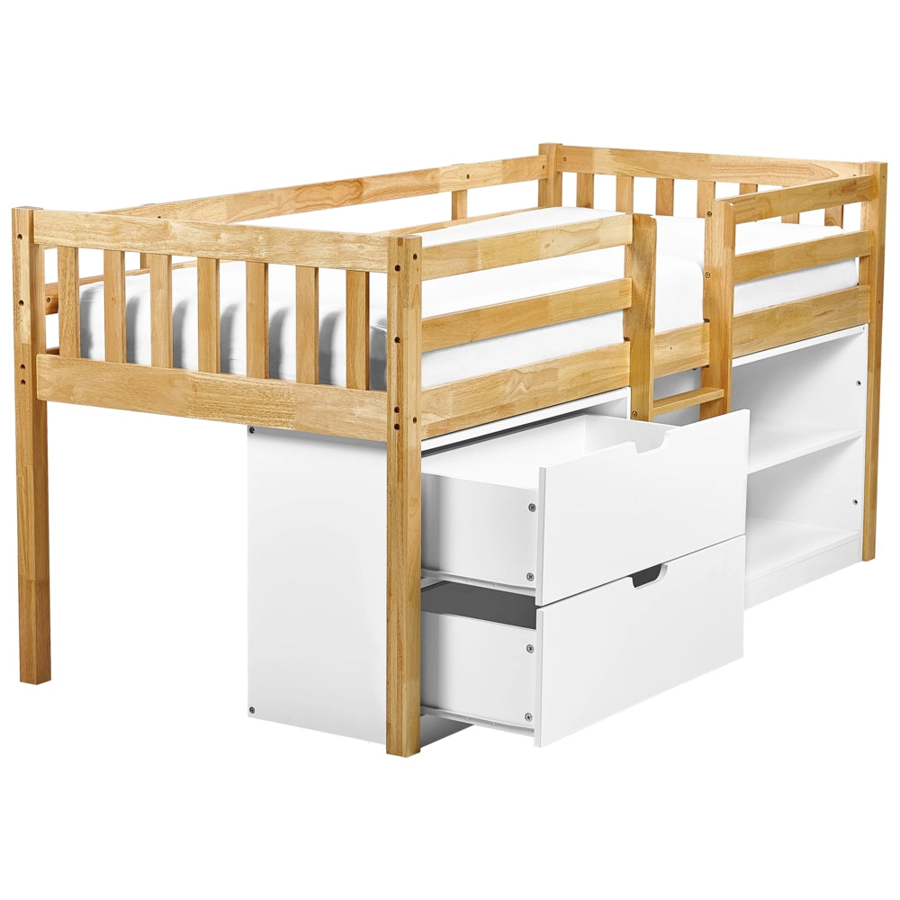 Letto per bambini in marrone chiaro UE misura singola 90 x 200 cm con telaio a doghe cassetti e ripiani letto per bambini piccoli