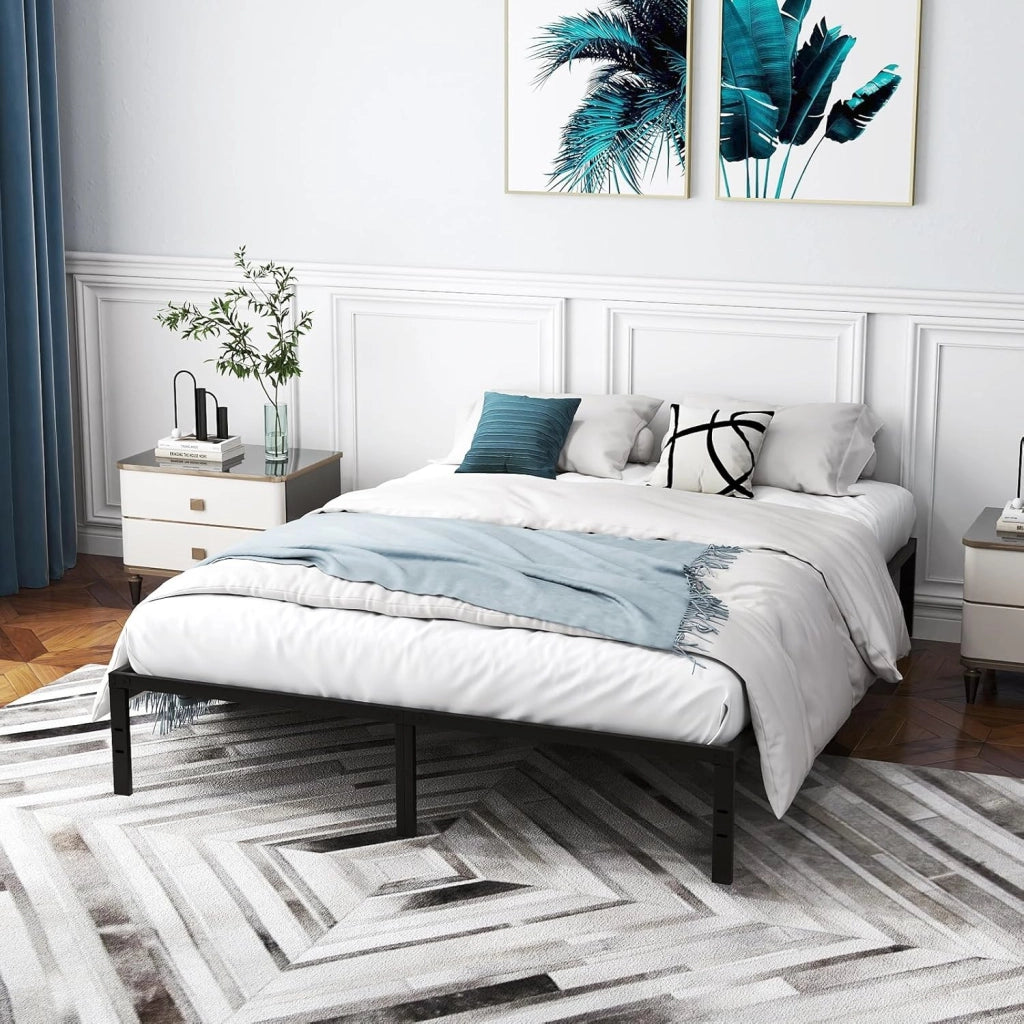 COSTWAY Struttura Letto Matrimoniale in Ferro 160 x 200 cm, Telaio Letto con 9 Piedini Anriscivolo, Supporto di Doghe Resistenti Capacità di 300 kg, con Spazio Sotto il Letto
