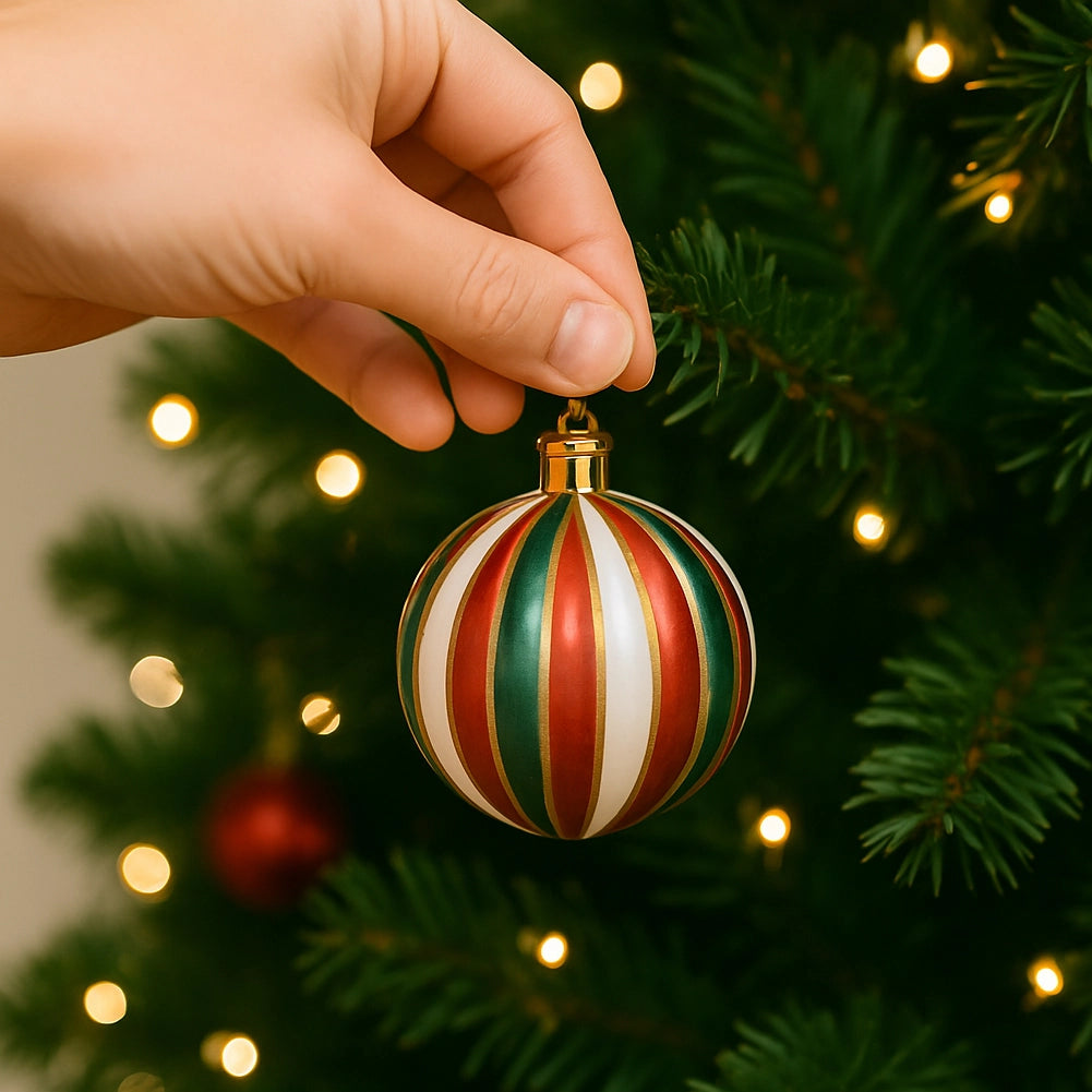 Box 8 Palline di Natale per Albero Sfere Natalizie Bianco Rosso e Verde da 10cm