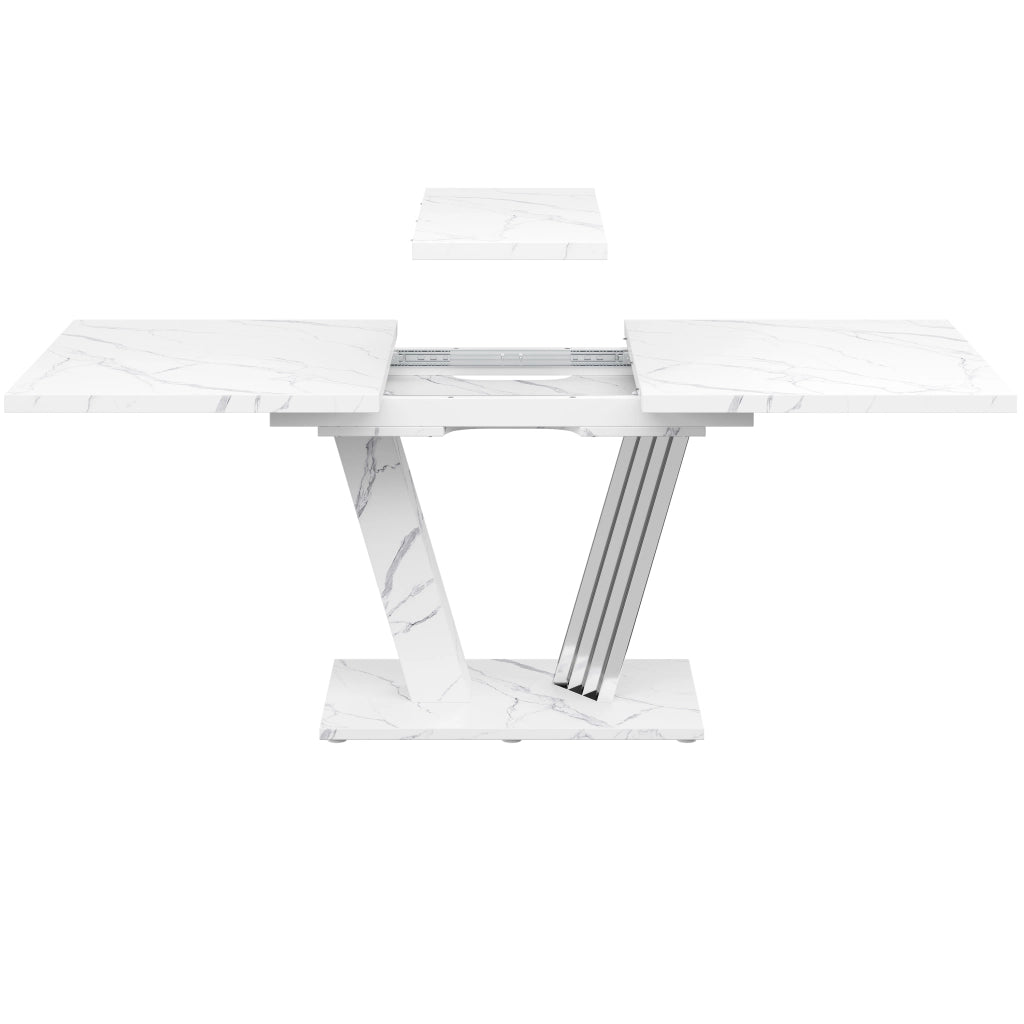 Tavolo allungabile con piano in mdf marmorizzato base a ali e piedi regolabili per cucina e soggiorno 120-160 × 80 × 76 cm