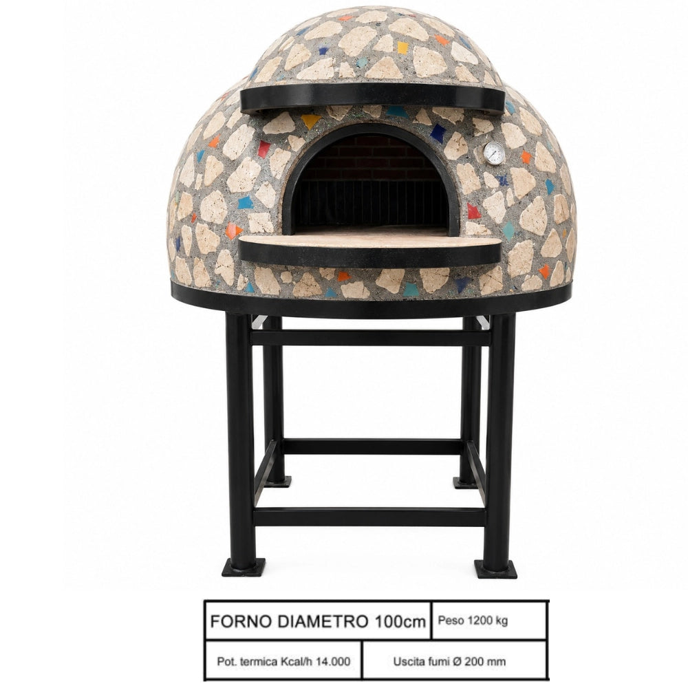 Forno a legna artigianale diametro 100 cm 3/4 pizze palladiana colorata con base