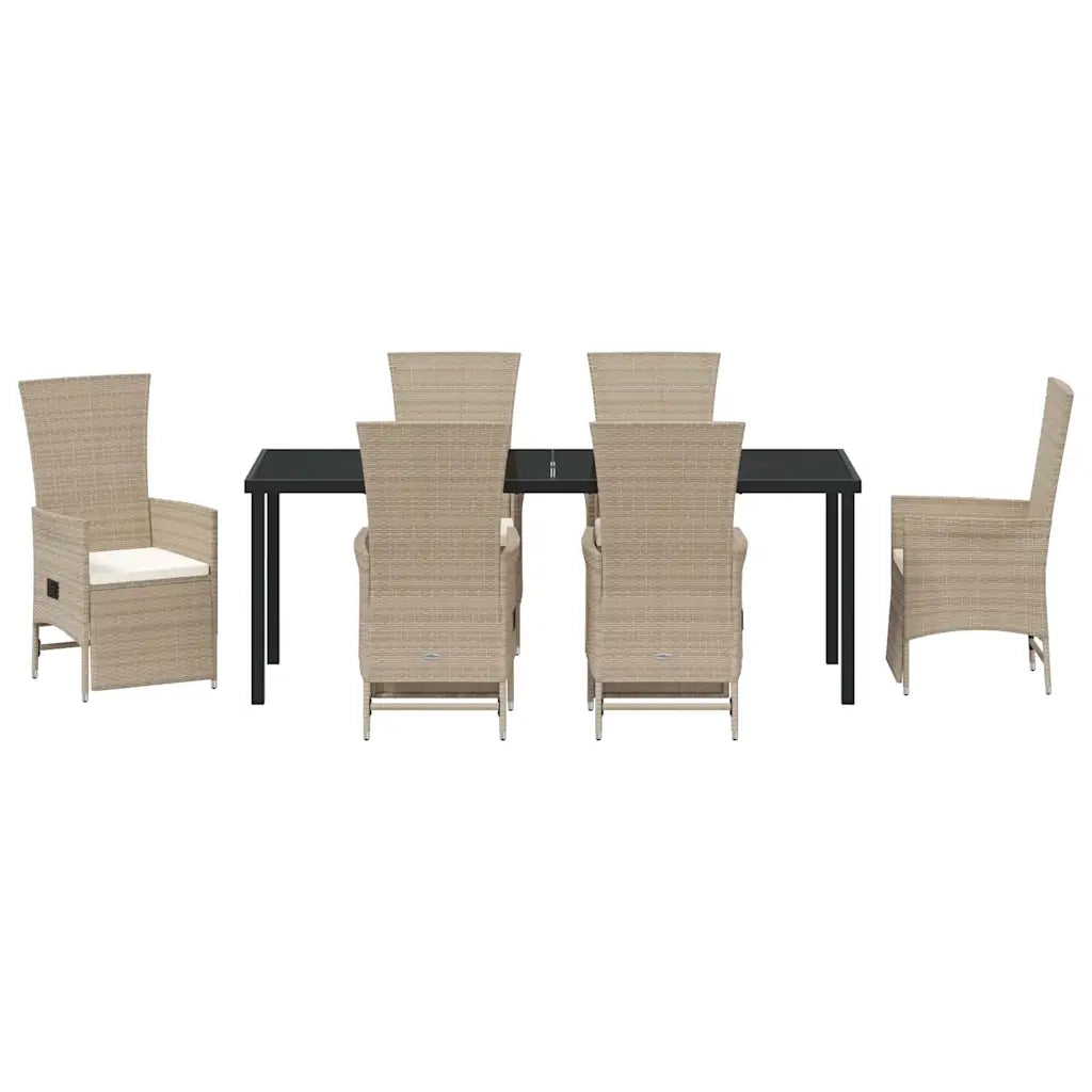 Set da Pranzo per Giardino con cuscino 7 pcs Beige polyrattan 3379476