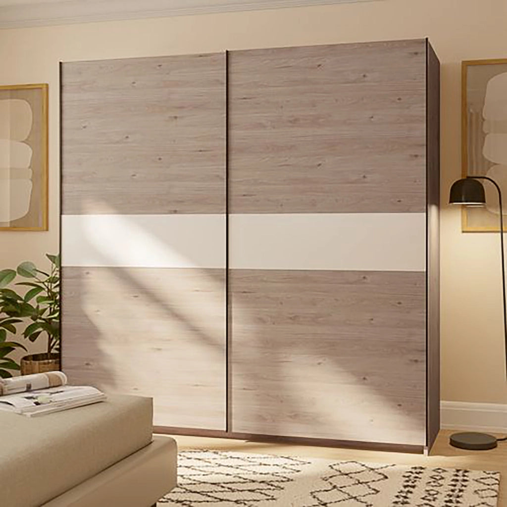Armadio Camera da Letto Nalika, Guardaroba 2 Ante 2 Ripiani, 200x204h cm Marrone Rovere