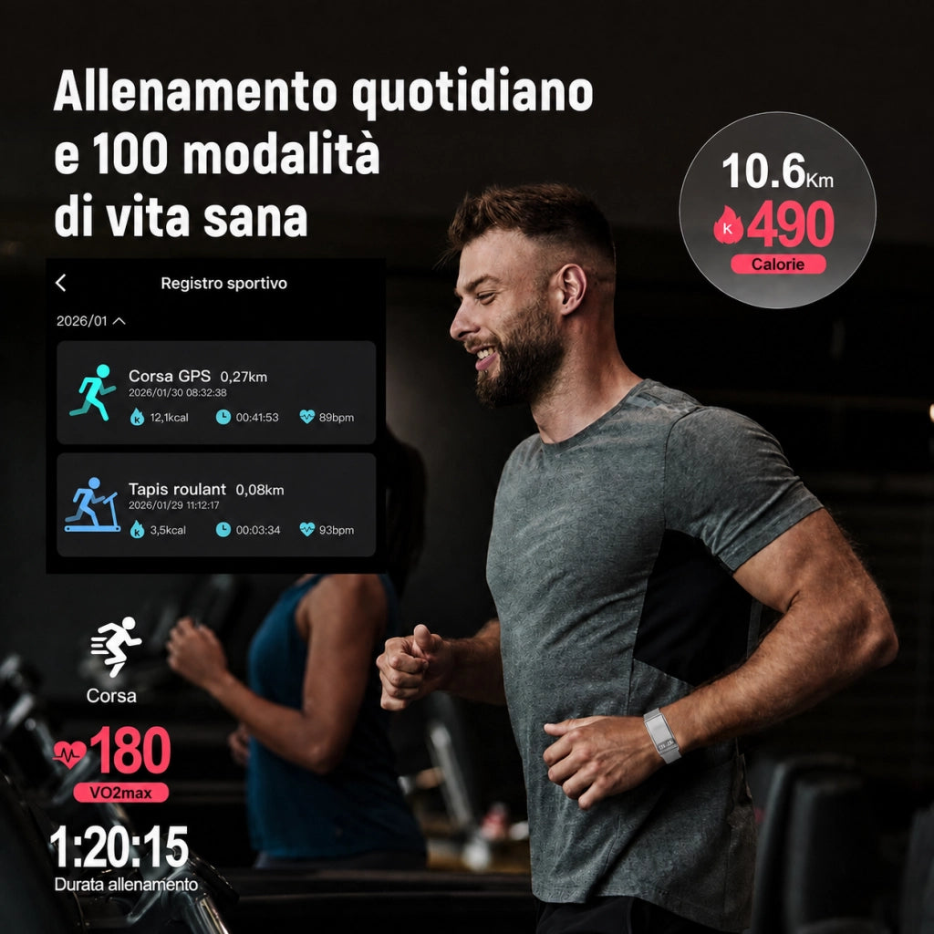 Smartwatch Orologio connesso con display nascosto; monitoraggio 24 ore su 24 della salute: battito cardiaco; HRV; SpO2 e sonno; 2 braccialetti; app gratuita per iOS e Android - Argento