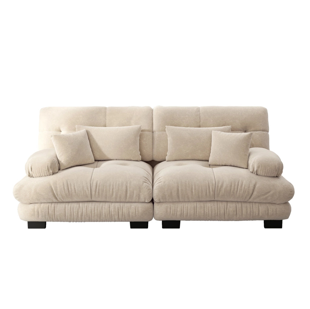 Divano modulare 220x77x81 cm con effetto cloud in chenille marrone chiaro