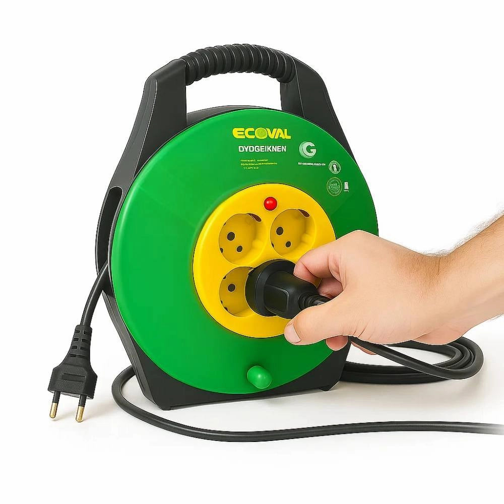 Avvolgicavo ecova 32116 con 4 prese universali e disgiuntore termico