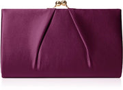 Borsa Classica in Satin con Struttura in Legno, colore Viola, dimensioni 5,1 x 12 x 20,8 cm (L x A x P)