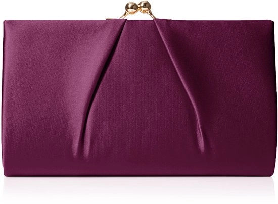 Borsa Classica in Satin con Struttura in Legno, colore Viola, dimensioni 5,1 x 12 x 20,8 cm (L x A x P)