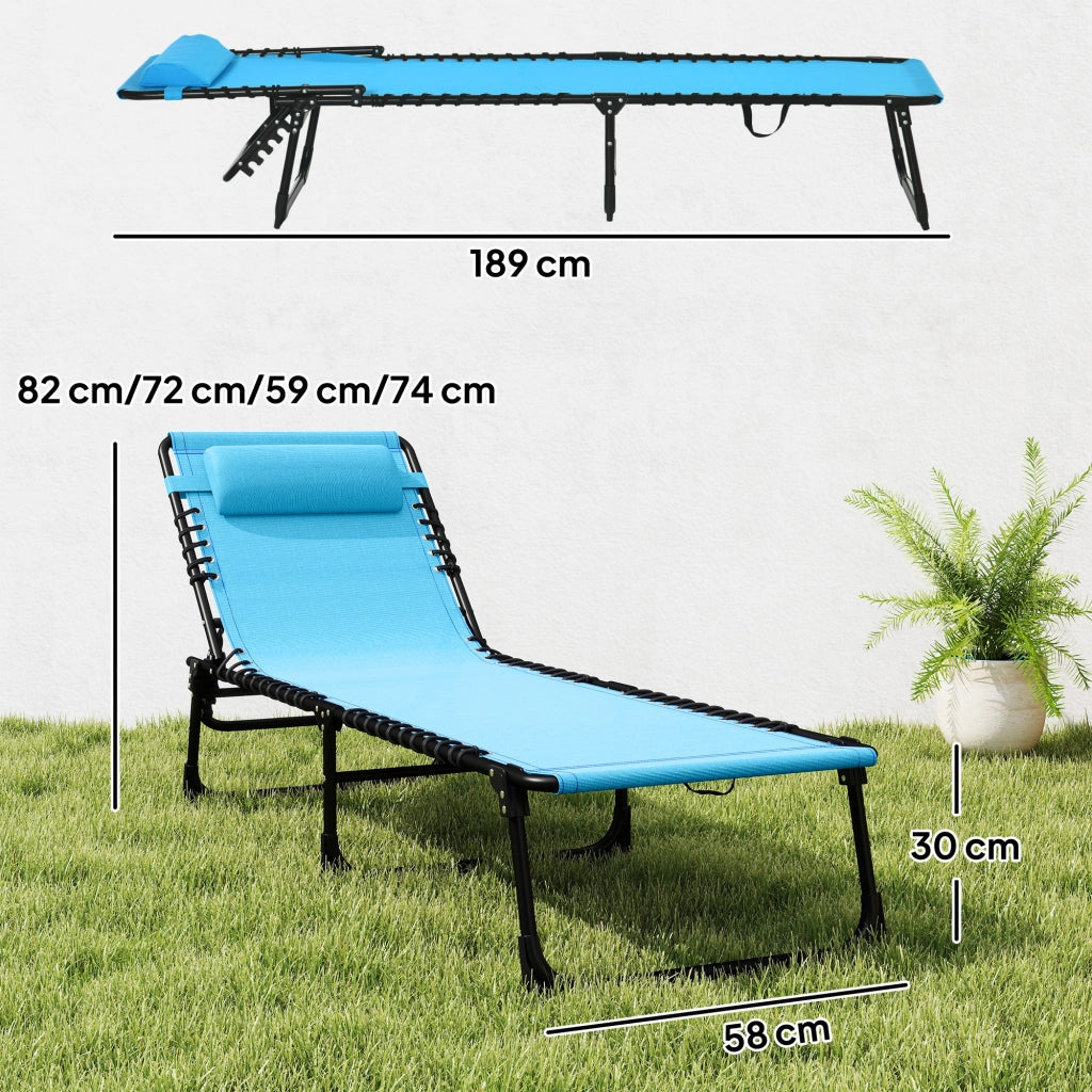Lettino Prendisole Pieghevole 189x58x30 cm con Schienale Reclinabile in Acciaio e Tessuto a Rete Blu