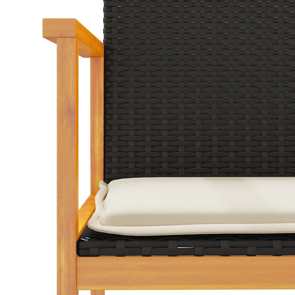 Sedie Giardino con Cuscini 2 pz | Sedie da Esterno Nere Polyrattan e Legno Massello