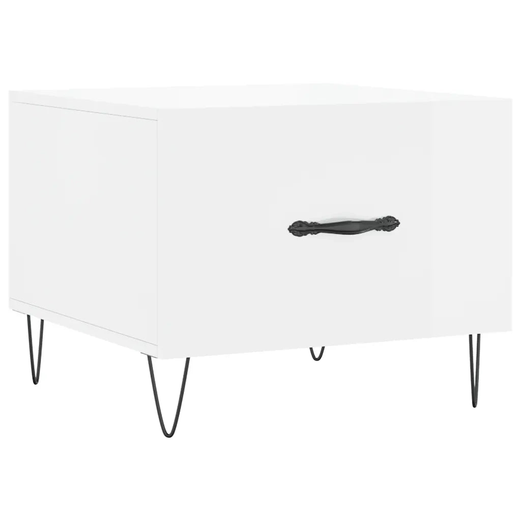 Tavolino da Salotto Bianco Lucido 50x50x40 cm Legno Multistrato 829384