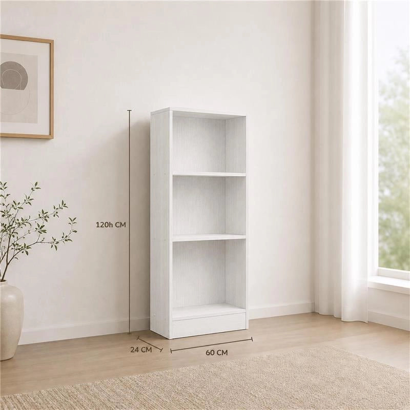 LIBRERIA IN LEGNO CON 3 RIPIANI COLORE BIANCO DIMENSIONI 60X24X120 CM