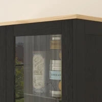Mobile Dispensa Cucina in Legno a 9 Ripiani Regolabili con Ante in Vetro, 76x36x160 cm, Nero e color Legno