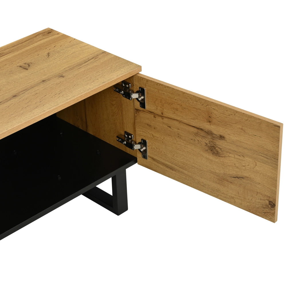 Mobile TV 180x38x45 cm con vano a ribalta; scomparti aperti e ante; in truciolato; naturale