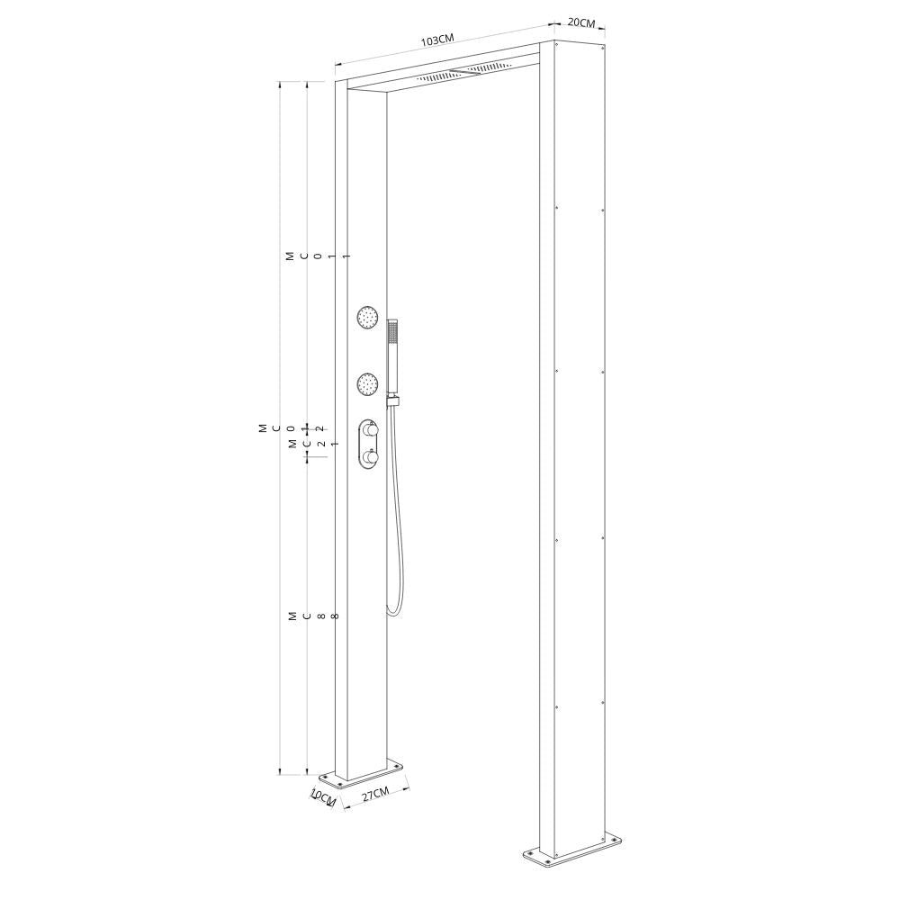 Colonna doccia da esterno doppia bamboo acciaio inox getti idro pedana wpc