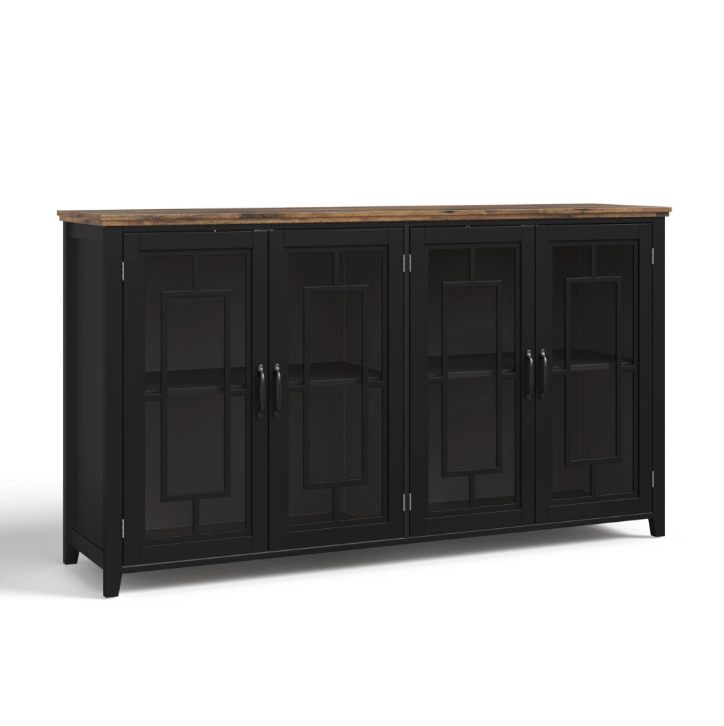 Credenza 160x40x86 cm con ante in vetro e sistema antiribaltamento in MDF nera