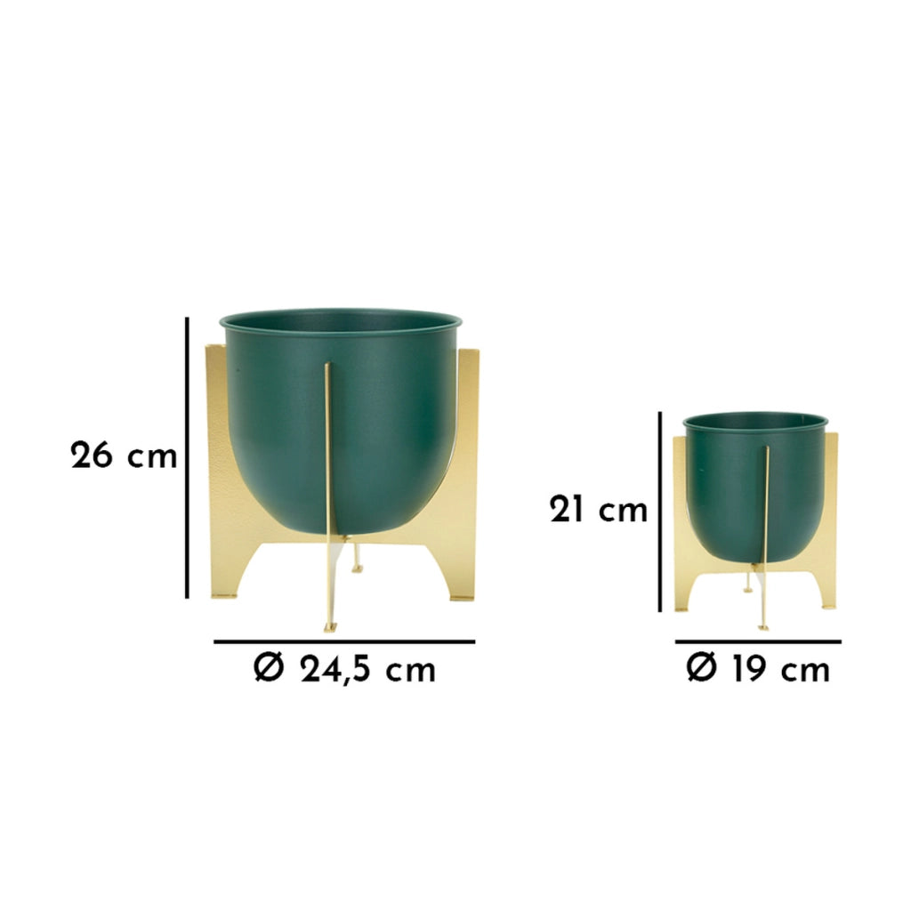 Set di 2 Vasi per Piante VKH396, Verde, Metallo, 24,5x24,5x2 cm
