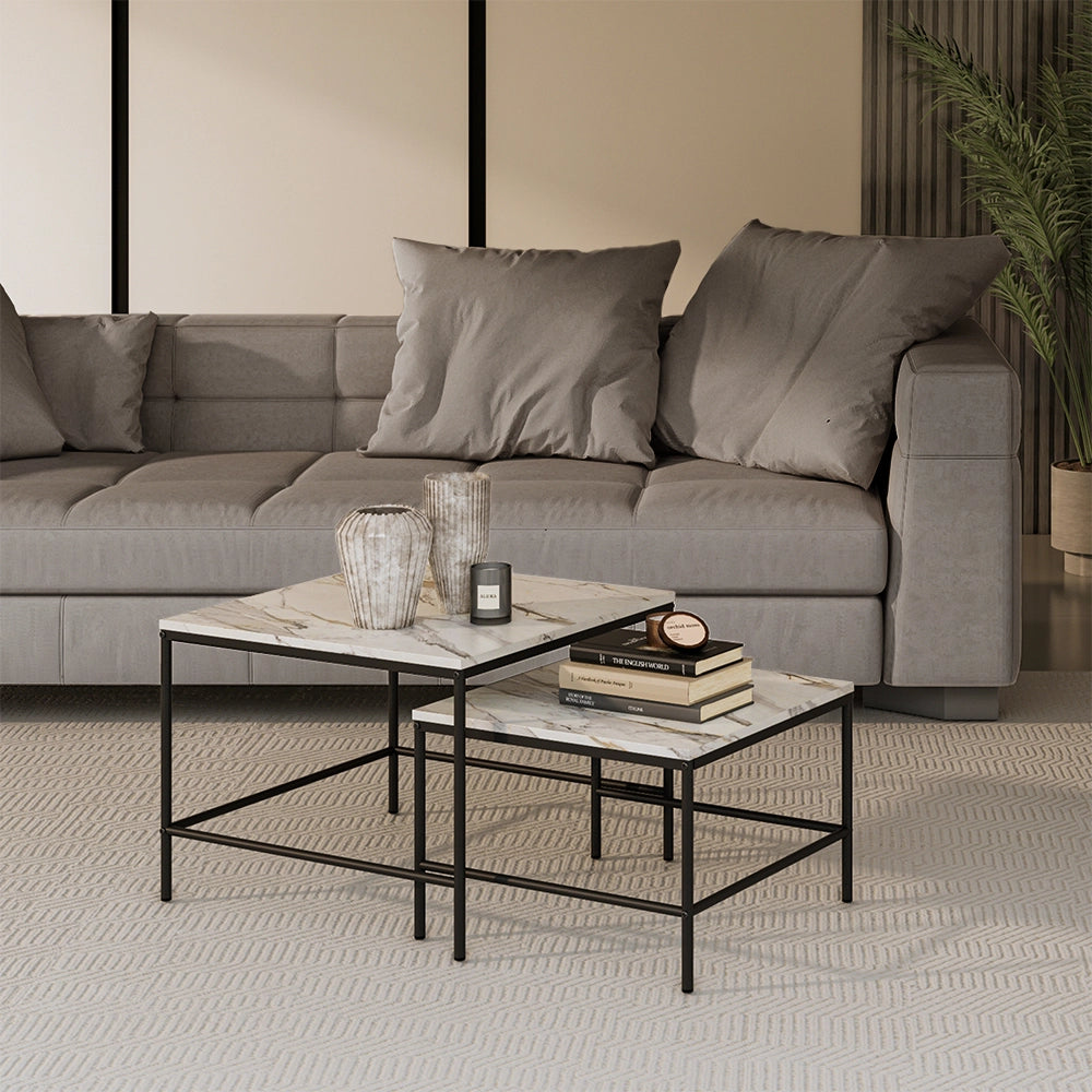 Vicco Tavolino da divano Bianco/nero 60 x 60 cm 2 parti