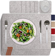 12 placemats premium in velluto, 42 x 32 cm, lavabili, sottopanchine in velluto, placemats, sottopanchine, piatti, placemats + sottopanchine per bicchieri, in legno reale, colore Manhattan Grey