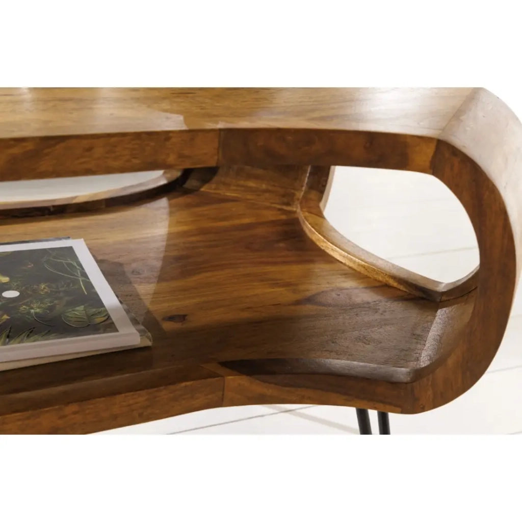 Tavolino basso NERA 100 cm in legno massello di Sheesham con nicchia – stile retrò industriale