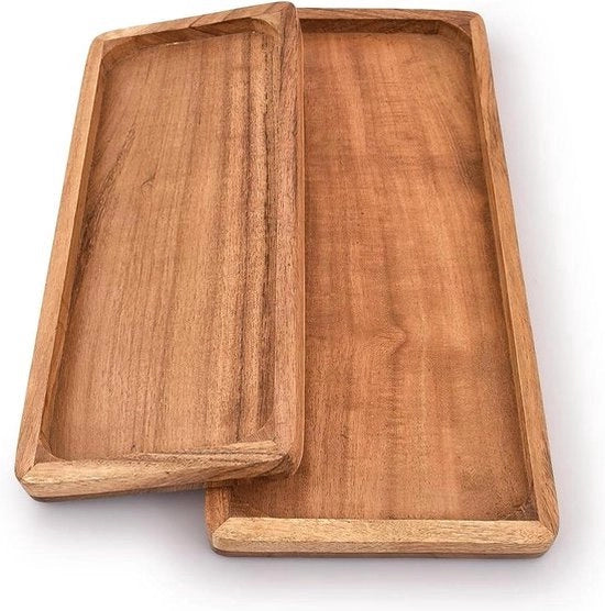 Piatti in legno di Acacia rettangolari per contenitore alimentare - BBQ - buffet di festa - Set da 2