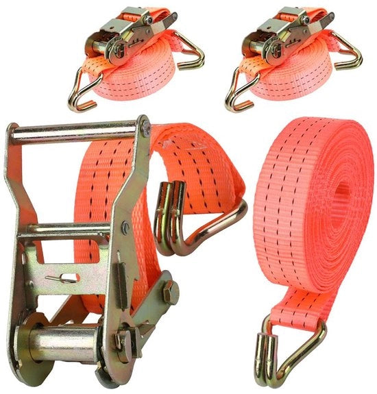 Cinghie di trazione 2 x 2000 kg con rullo, 6 m x 38 mm, arancione, per motori e auto, poliestere