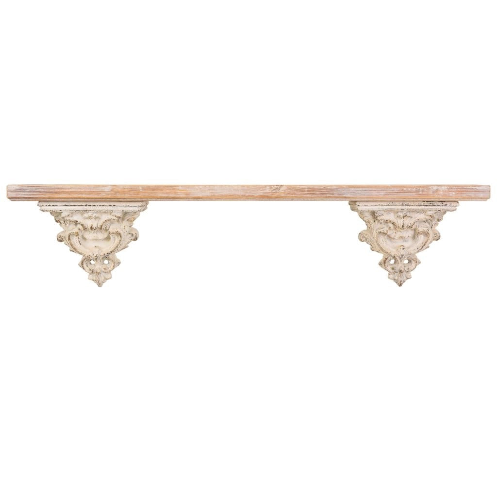 Scaffale in legno intagliato bianco e resina 120x14x28h