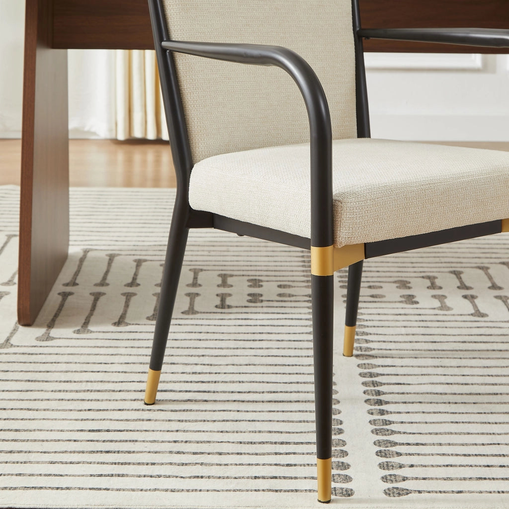 Sedia da Pranzo Set da 2 con Braccioli, Piedini Regolabili, Stile Scandinavo, in Tessuto Beige