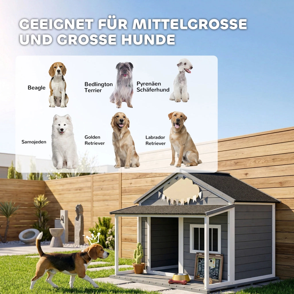 Cuccia per Cane con Veranda ¨C Zephmum ¨C Grigio e Bianco 124x112x105 cm