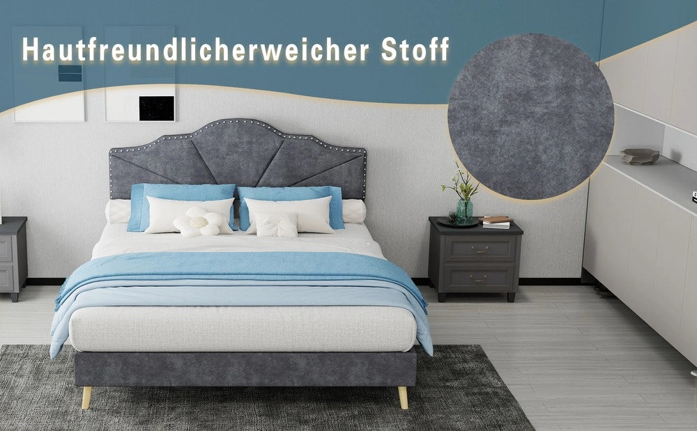 Letto Contenitore Imbottito ¨C MINIMAL ¨C Grigio 140x200 con Materasso