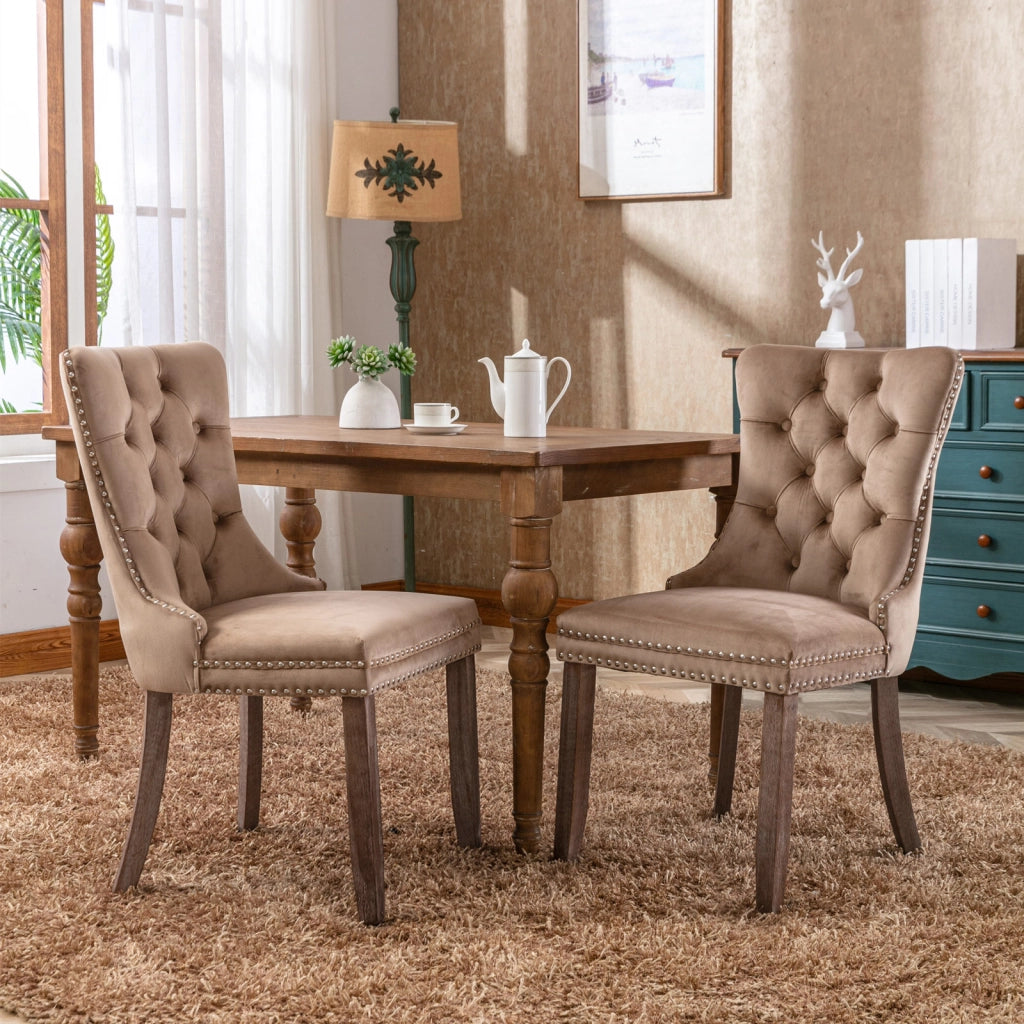 Sedie da Pranzo Imbottite in Velluto e Legno Massello ¨C Xylo ¨C Set 2 Pezzi, Beige