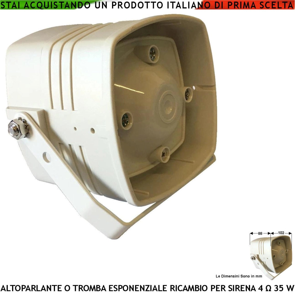 Cono Esponenziale Tromba Altoparlante Magnetodinamico 4 Ohm 35 W Tweeter Suoni Alta Frequenza da 3,5 a 25 kHz Ricambio Sirene Allarme di qualsiasi Marca Richiamo Uccelli Dimensioni L102XH102XP88 mm
