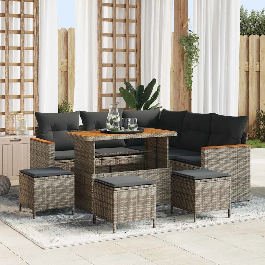 Set Divano da Giardino 9 pcs Grigio polyrattan