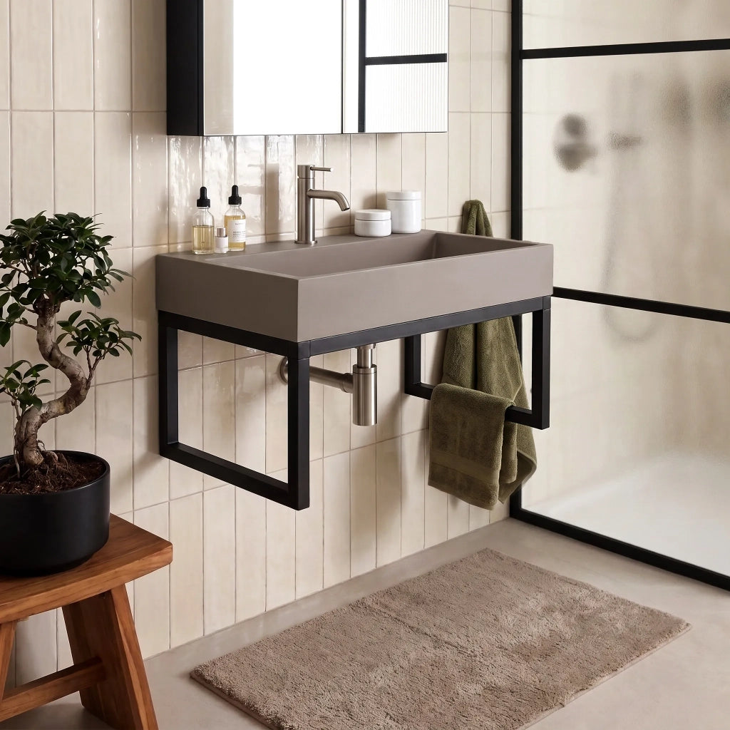 Lavabo In Conglomerato Rea Goya Taupe 60cm + Supporto