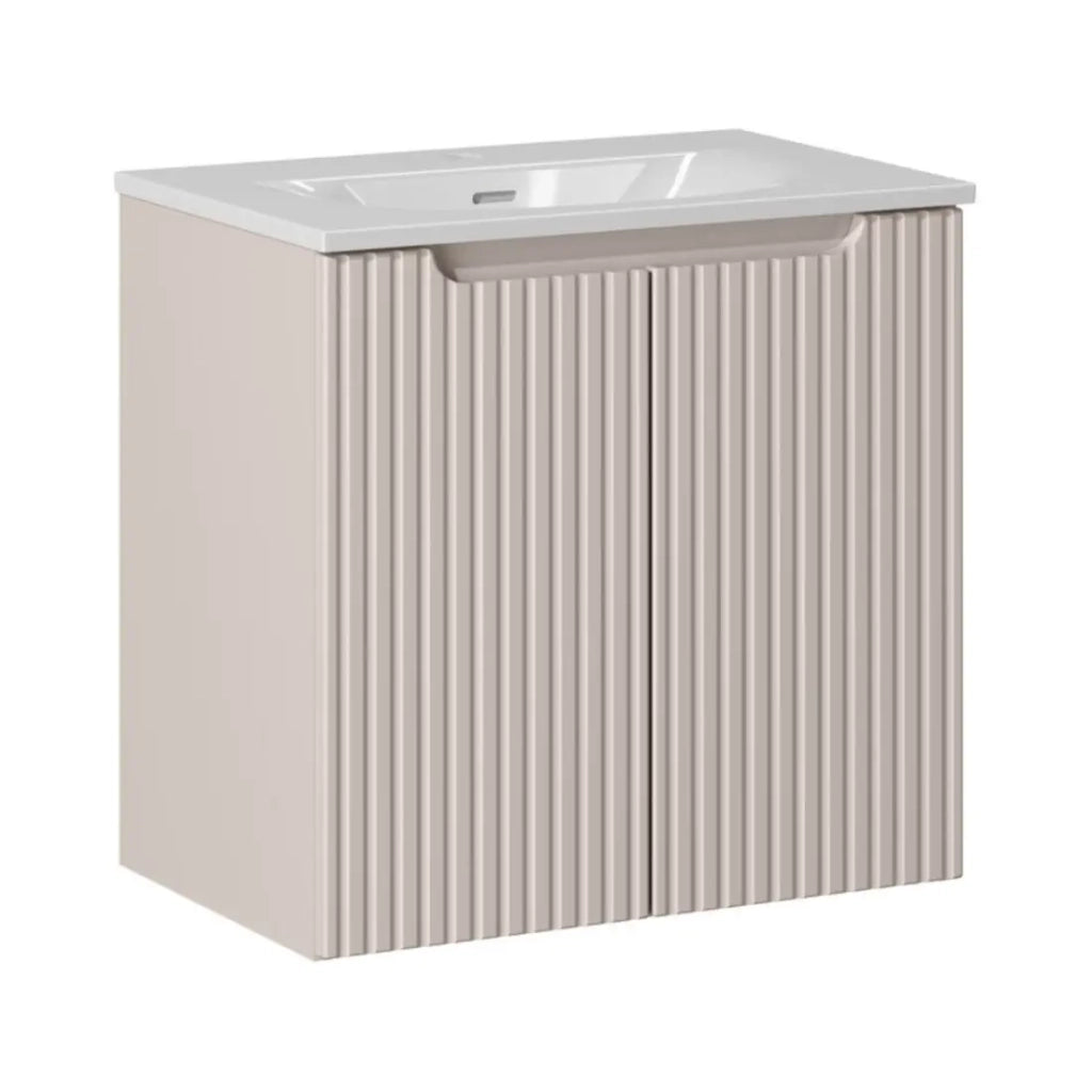 Set bagno VANO cachemire e bianco 60cm: mobile sotto lavabo con ante scanalate verticalmente + lavabo incassato